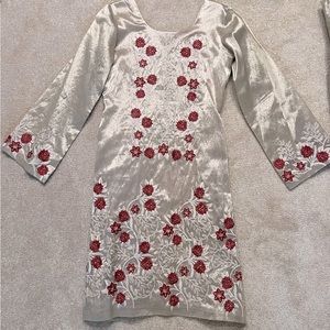Handmade Embroidered Gold Floral Indian Pakistani Women’s Size Small Tunic Top